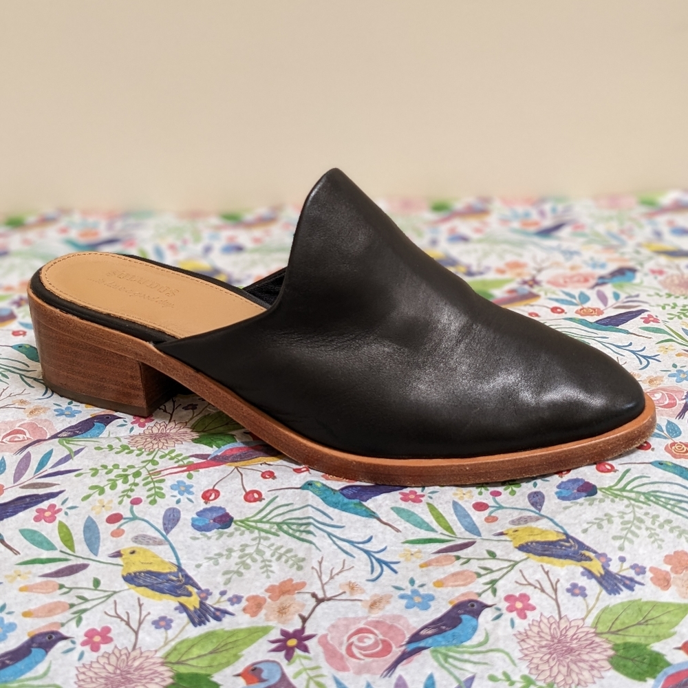 Black leather mules